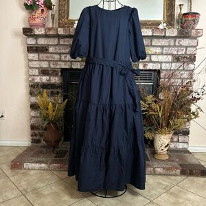 NWOT Banana Republic Navy Blue Puff Sleeve,Tie Belt Tiered Midi Dress
